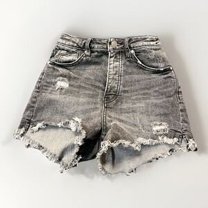 WE THE FREE Crvy Distressed Hi-Rise Button Fly Cut‎ Off Jean Shorts Sz 25 Black